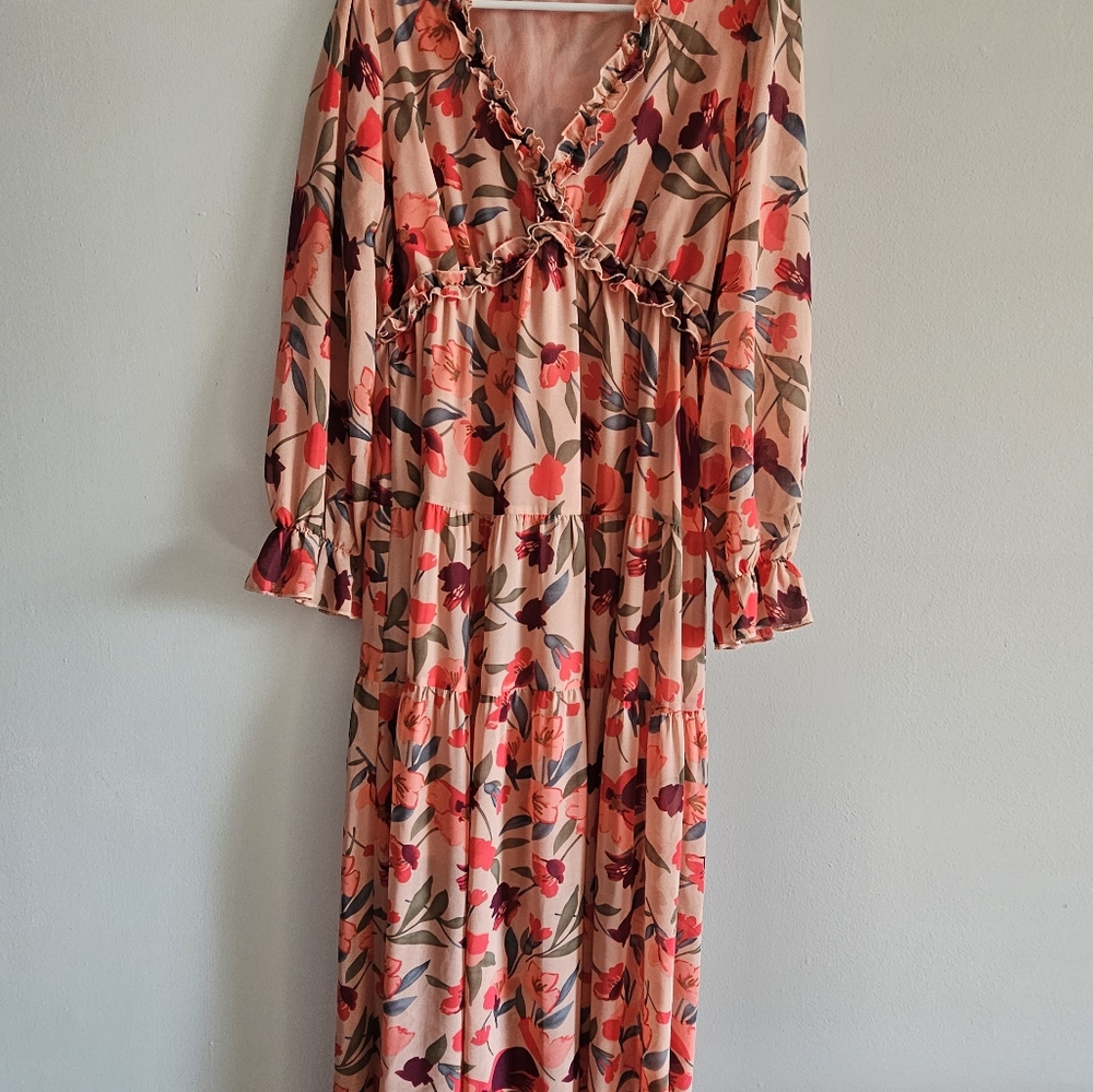 BLENCOT Womens Casual Floral Deep V Neck Long Sleeve Long Evening Dress Cocktail